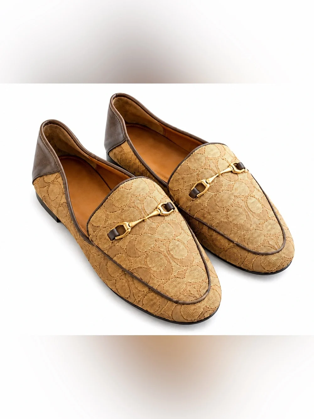 Coach Signature C Canvas Horsebit Loafers Brown Leather Trim